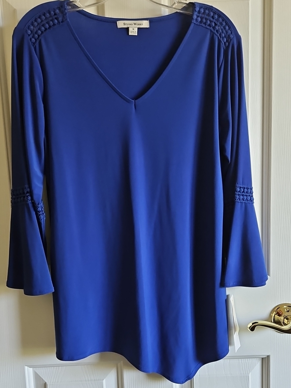 Studio Works Royal Blue Crochet-Trim V-Neck & Sleeve Design Tunic